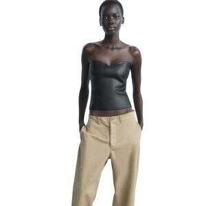 Zara Bustier Top Black Coated Knit Crop Top NEW Size Small Strapless Sexy Corset